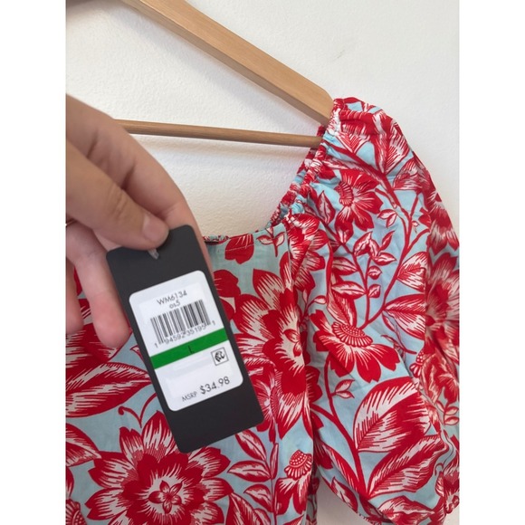 Falling Flowers Women's Square Neck Puff Sleeve Tiered Midi Dress Size Large NWT - Picture 5 of 7